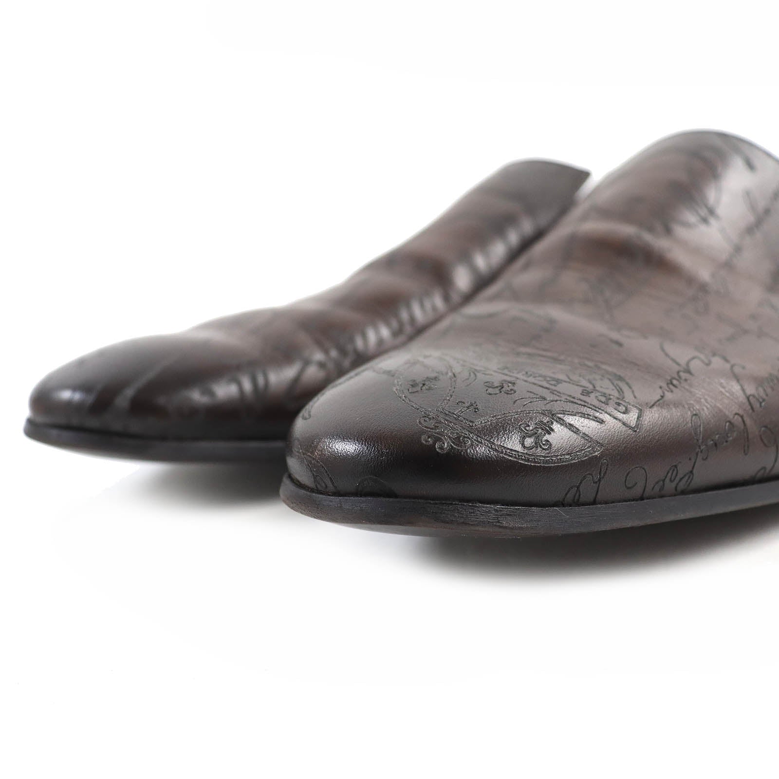 Berluti Leather Calligraphy Sandals Dark Brown