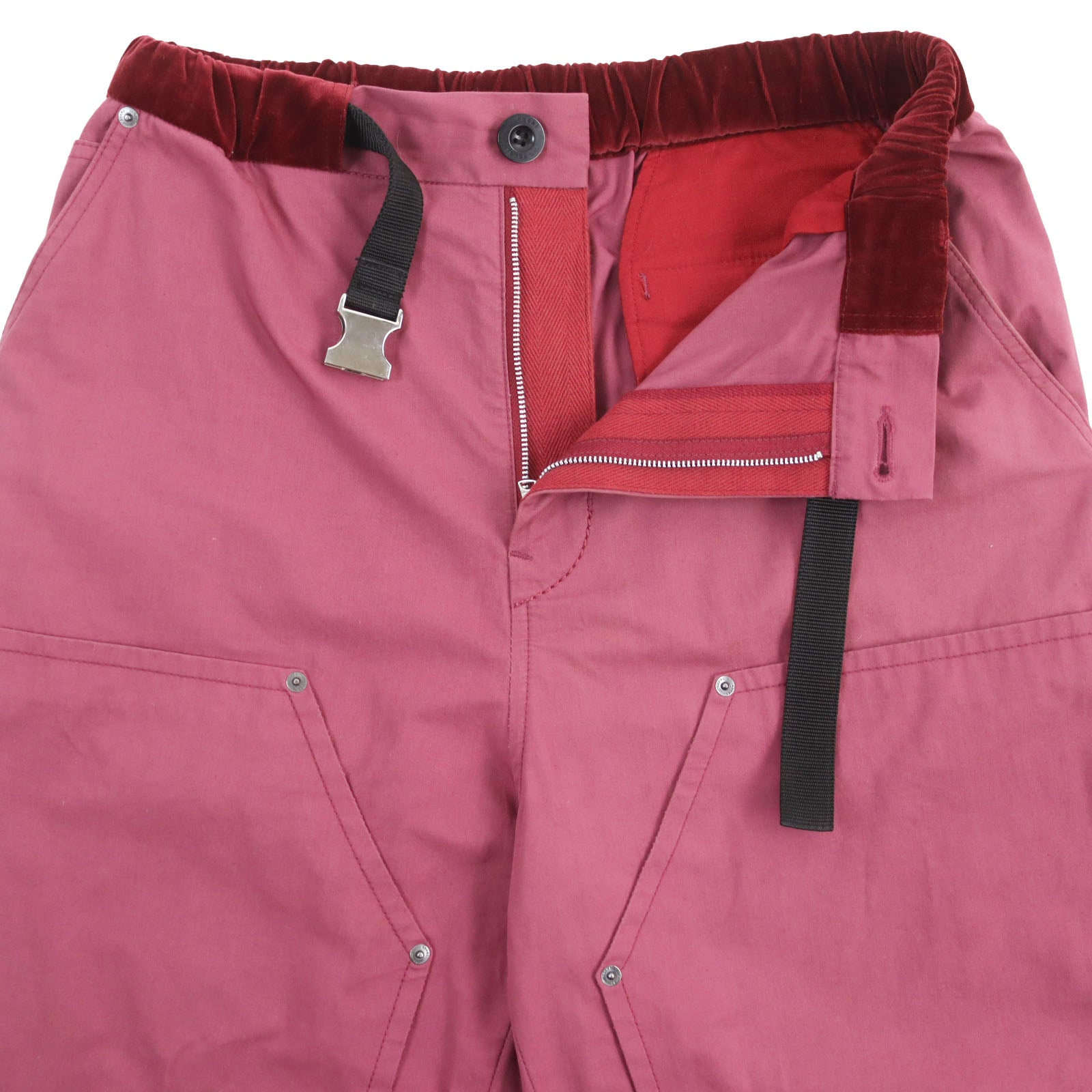 Sacai Cotton Oxford Nylon Velour Pants Burgundy