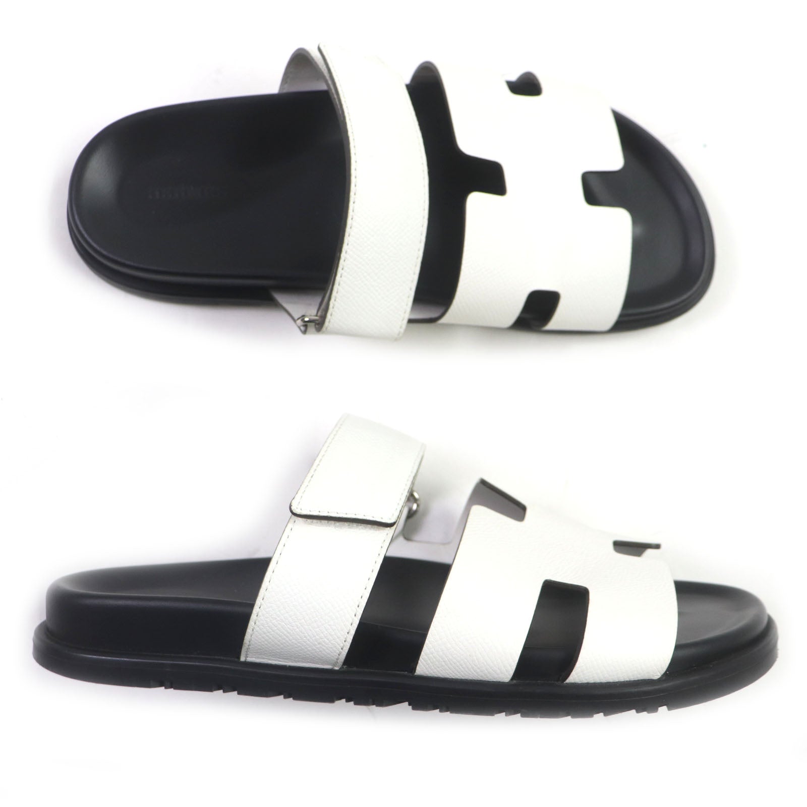 Hermes H Logo Leather Sandals White 42