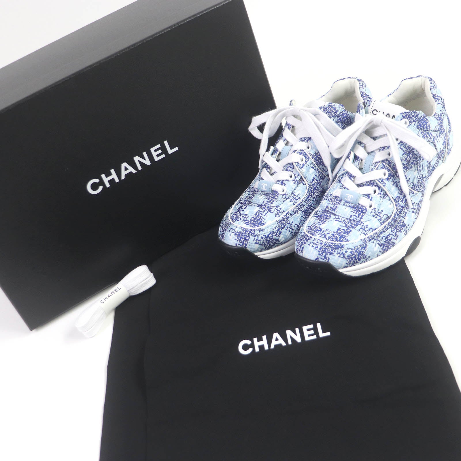 Chanel COCO Mark Fabric Sneakers Blue 36