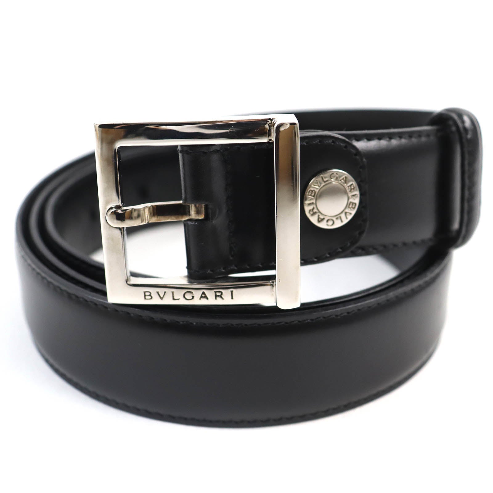 BVLGARI Leather Logo Buckle Belt Black