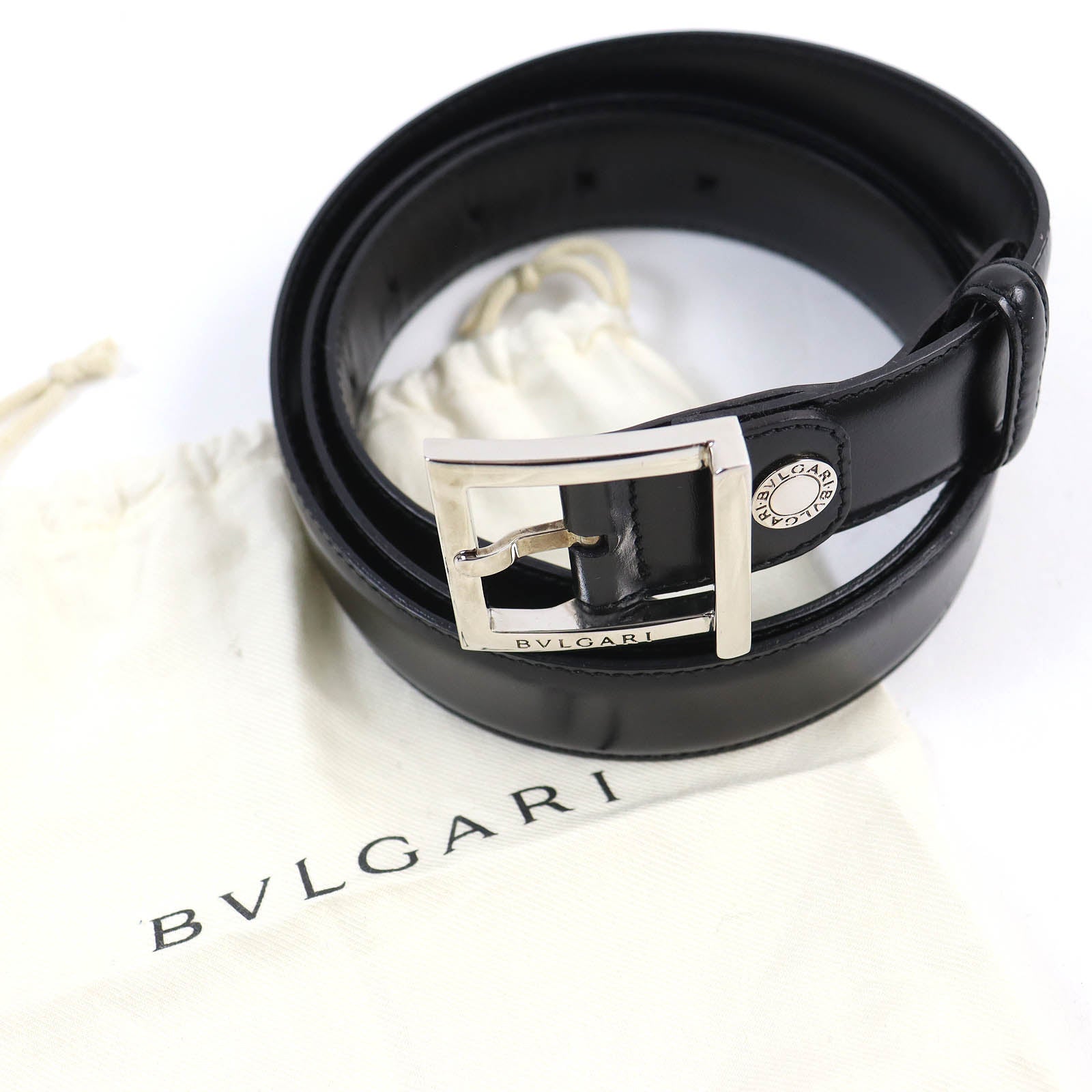 BVLGARI Leather Logo Buckle Belt Black