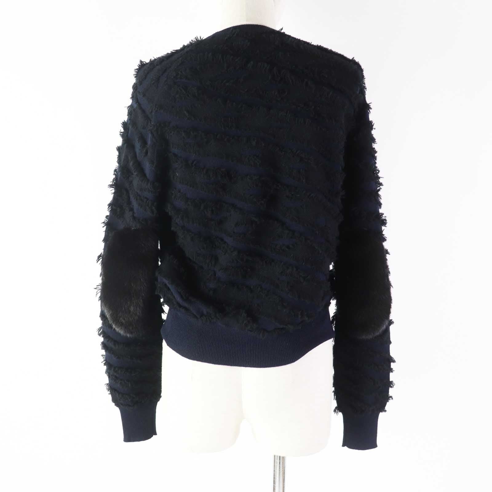 Wool Cashmere Mink Fringe Crew Knit Pullover Women