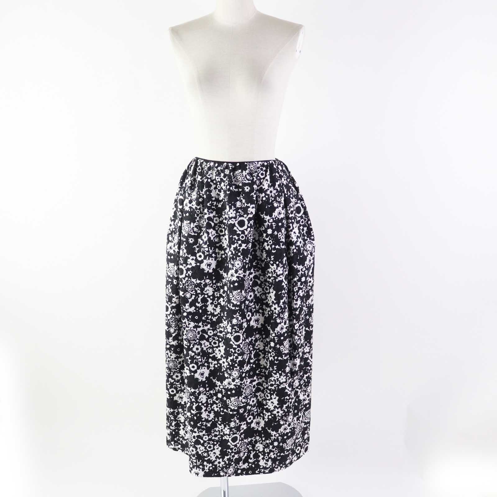 Wool Nylon Floral Jacquard Long Skirt Black White