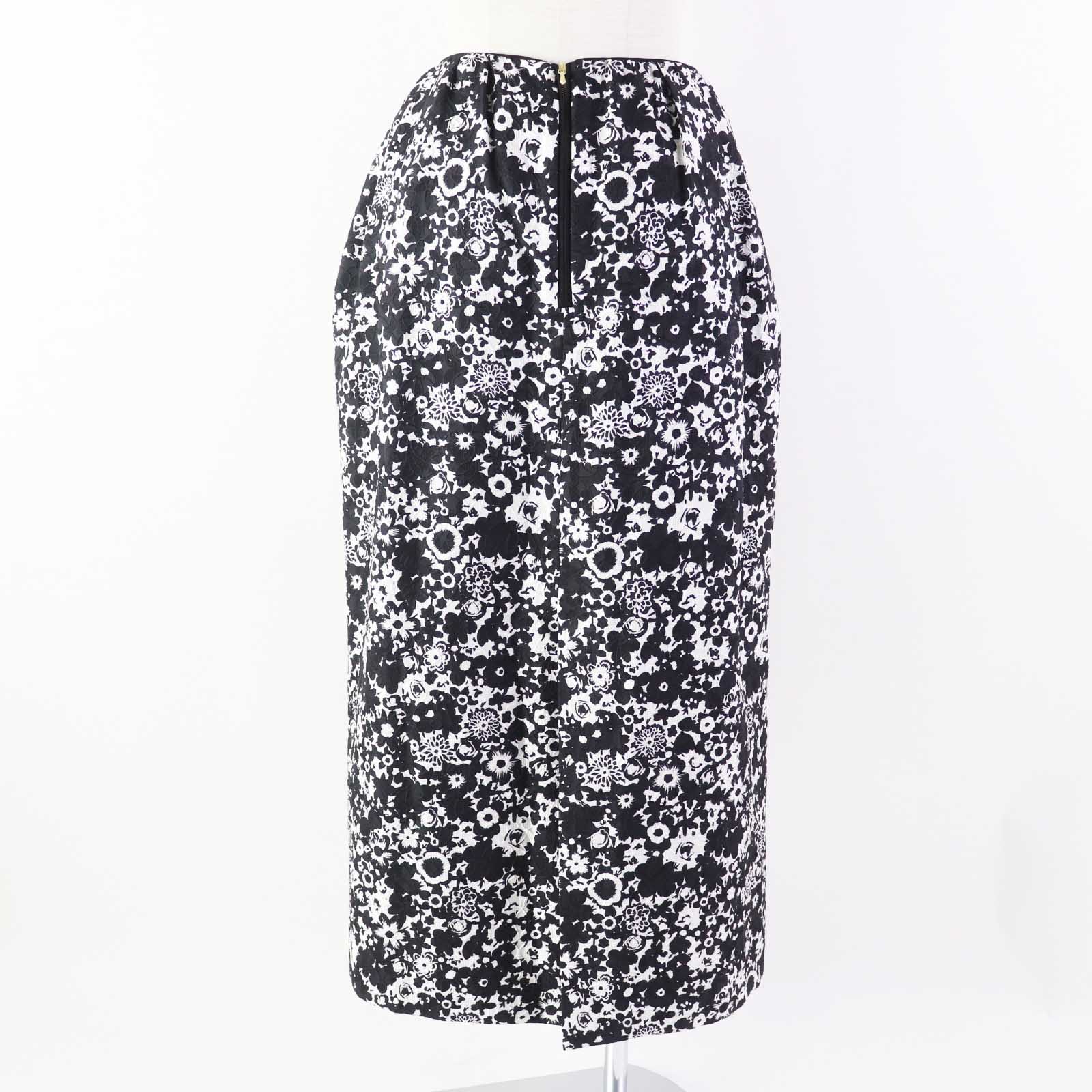 Wool Nylon Floral Jacquard Long Skirt Black White