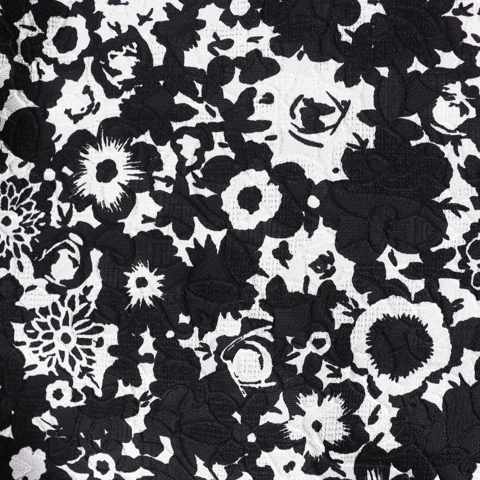 Wool Nylon Floral Jacquard Long Skirt Black White