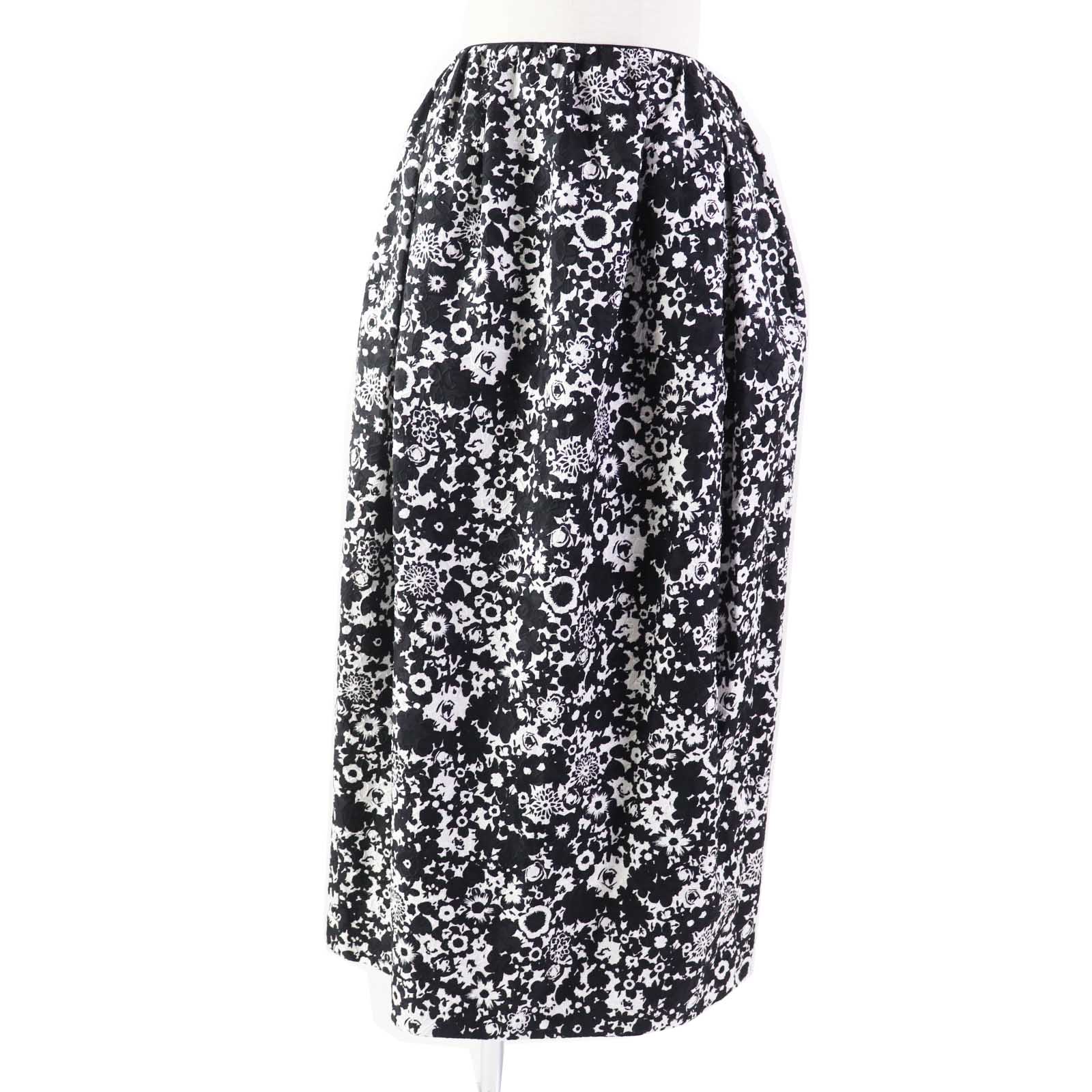 Wool Nylon Floral Jacquard Long Skirt Black White