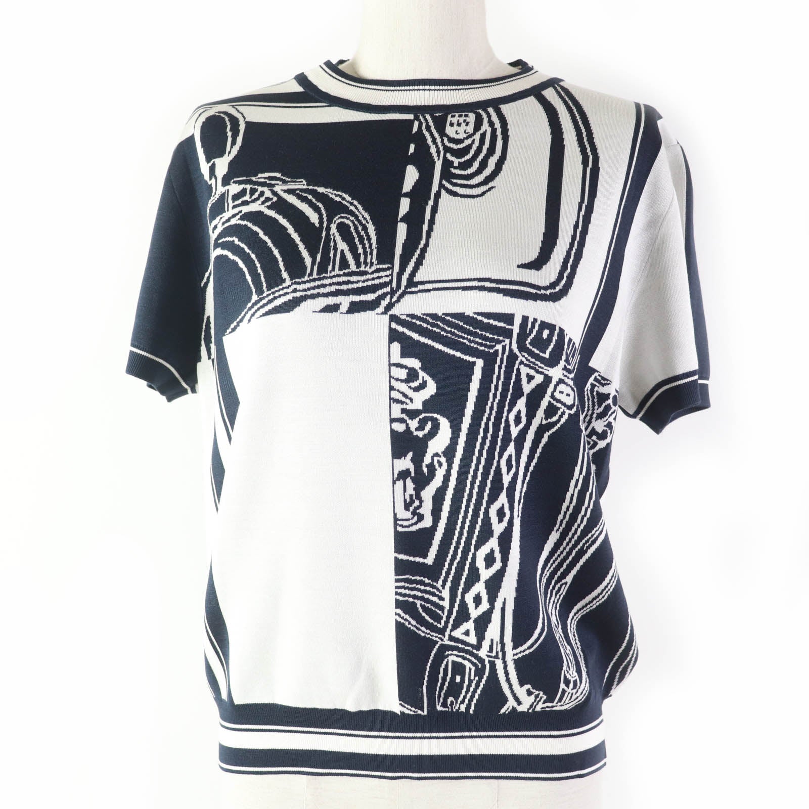 Hermes Silk Knit Jacquard Short Sleeve Top