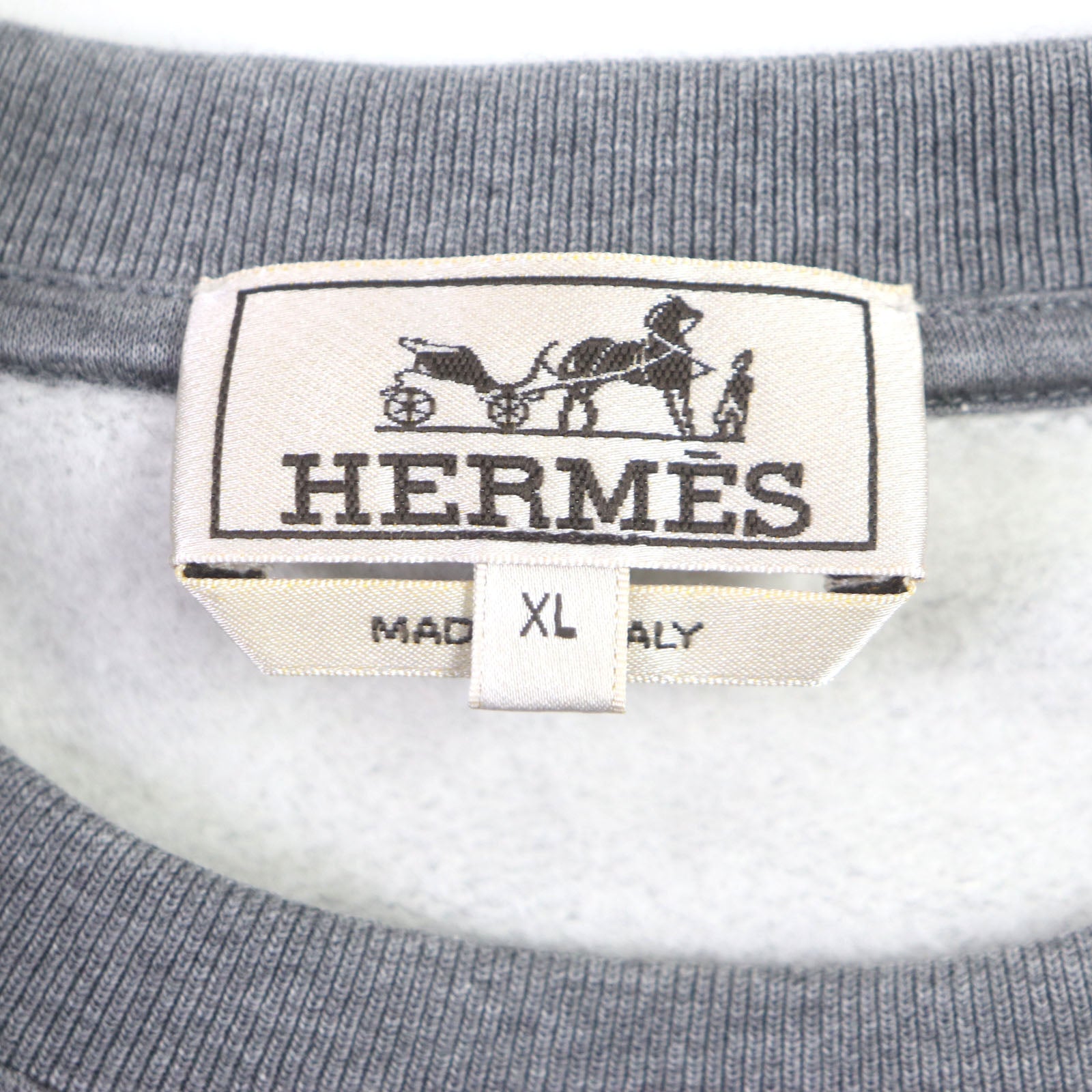 HERMES Robot Leather Patch Crew Neck Sweatshirt Gray XL