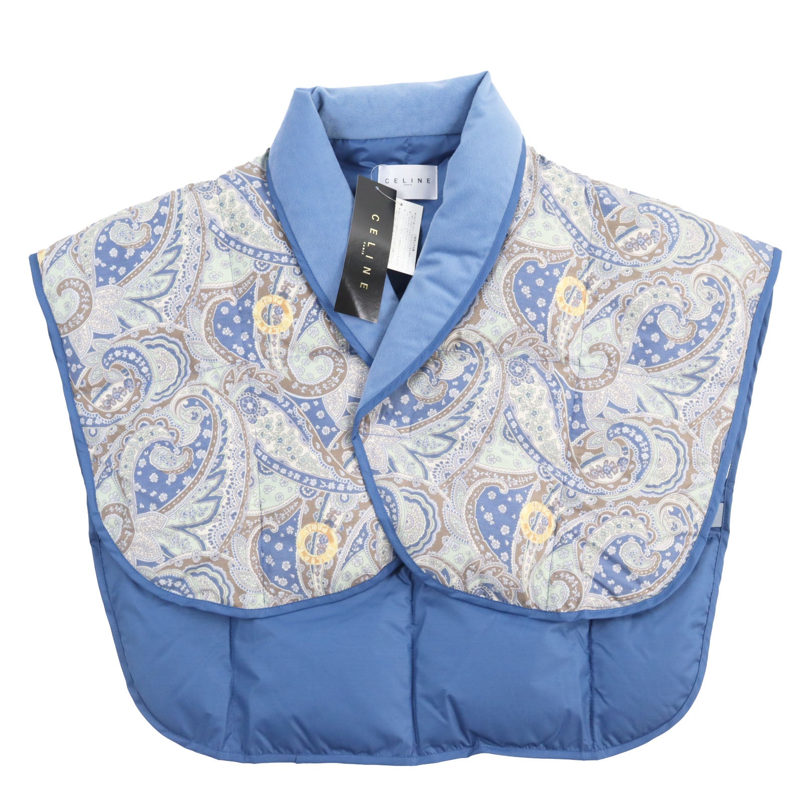 Celine Paisley Logo Down Vest Blue