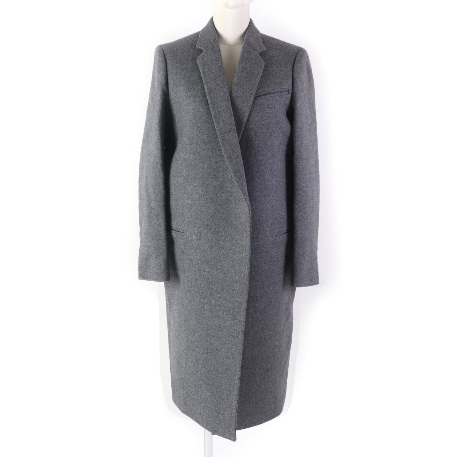 Celine Wool Nylon Crombie Coat Gray 36 Women