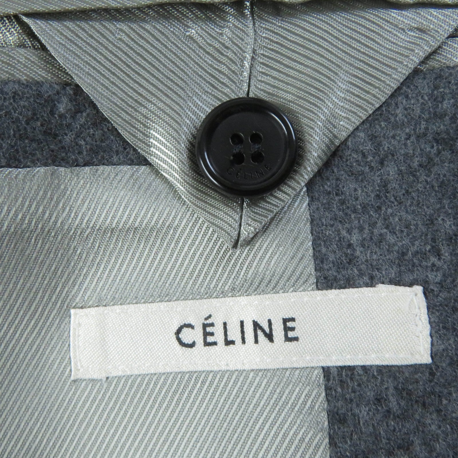 Celine Wool Nylon Crombie Coat Gray 36 Women