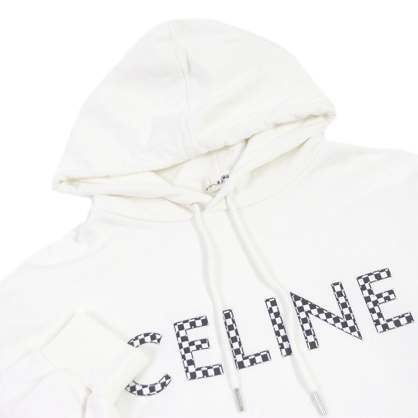 Celine Cotton Studded Logo Hoodie White S