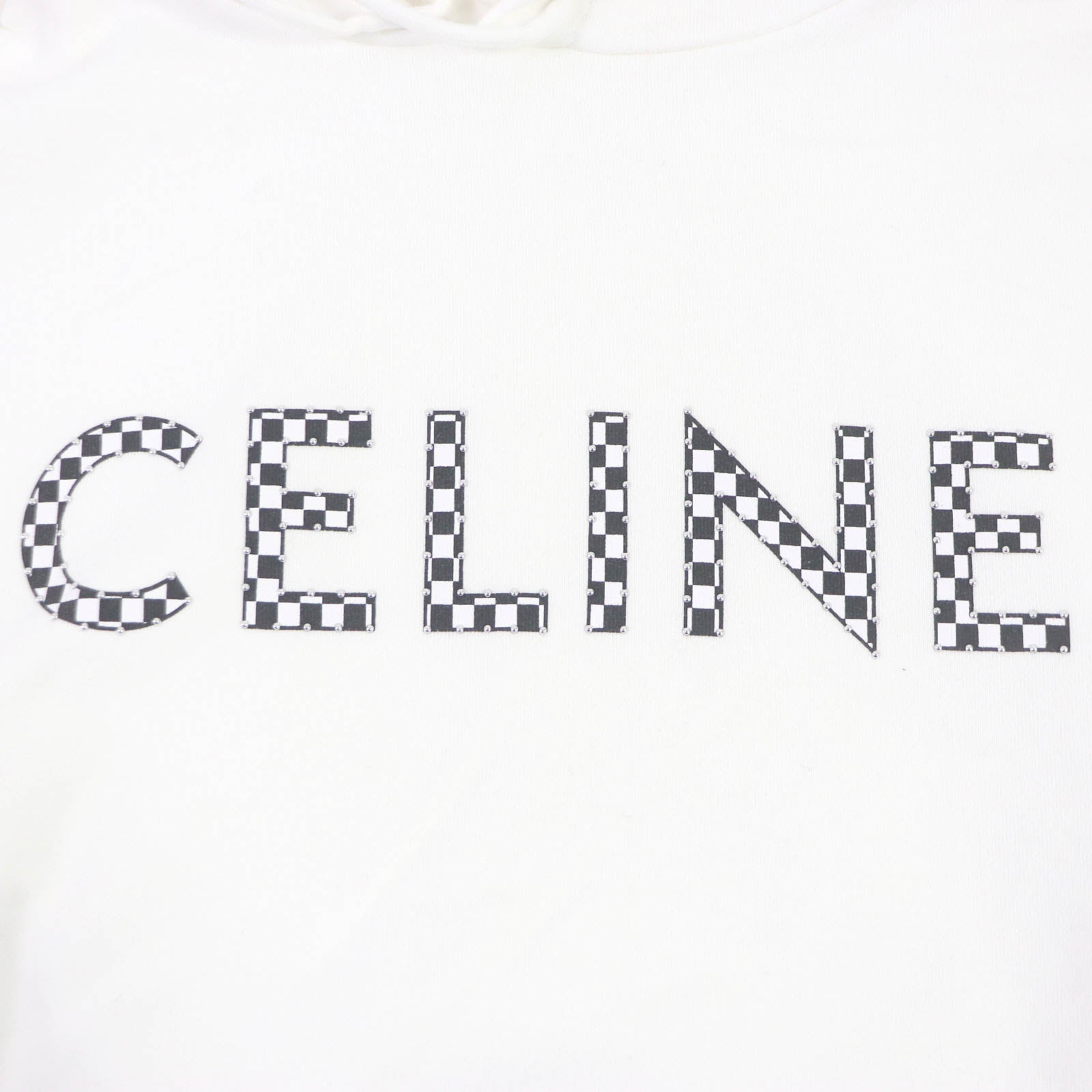 Celine Cotton Studded Logo Hoodie White S