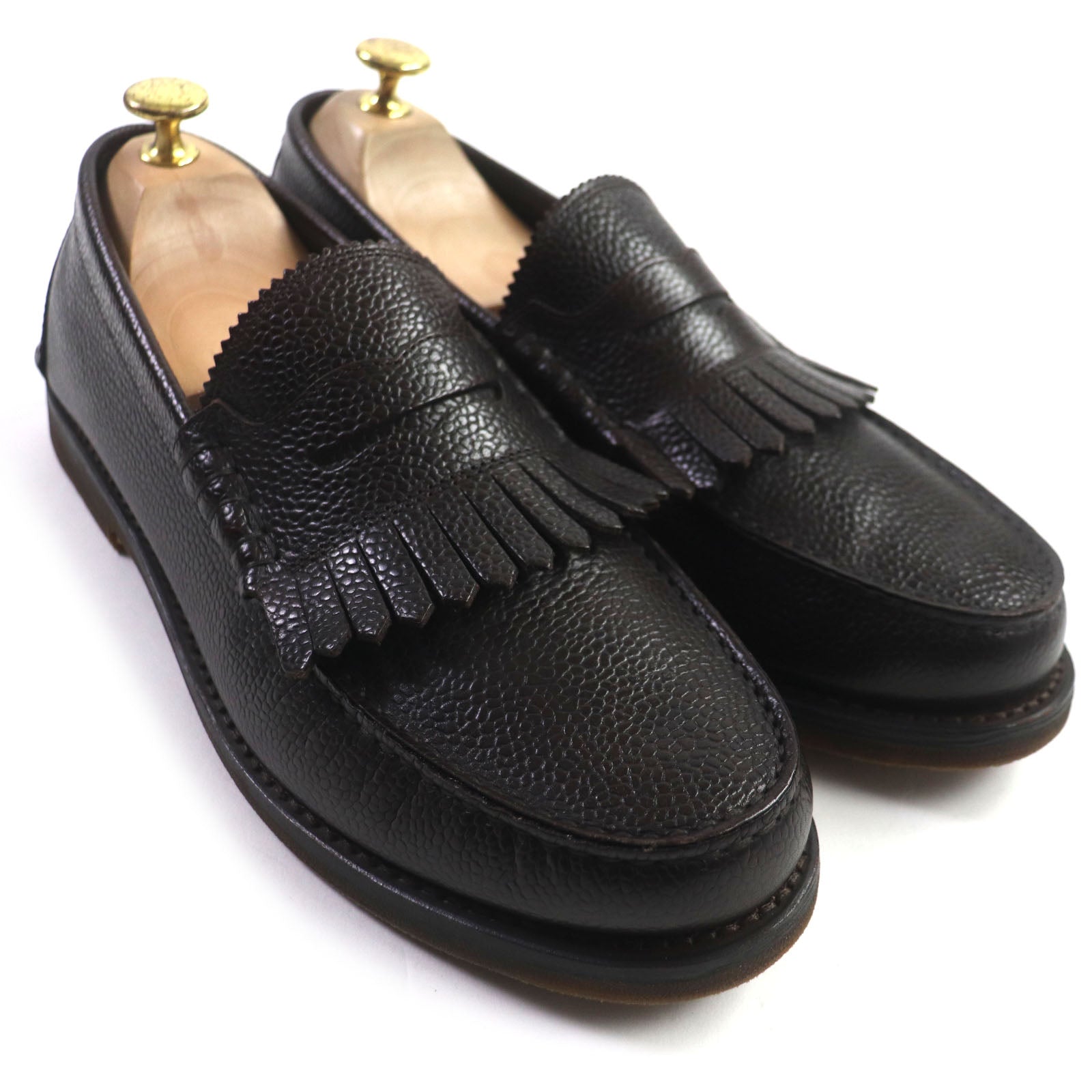 Salvatore Ferragamo Fringe Leather Loafers Dark Brown