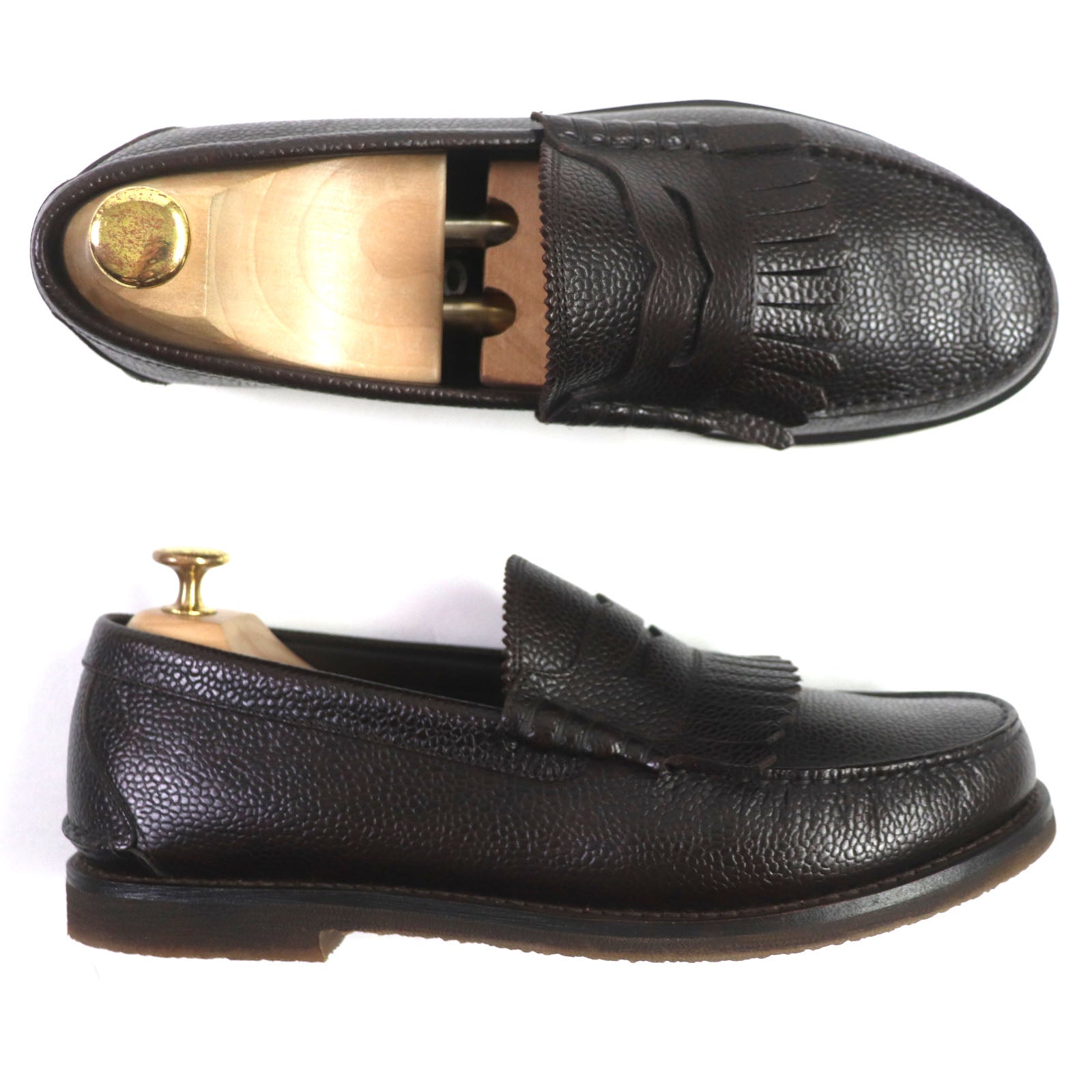 Salvatore Ferragamo Fringe Leather Loafers Dark Brown