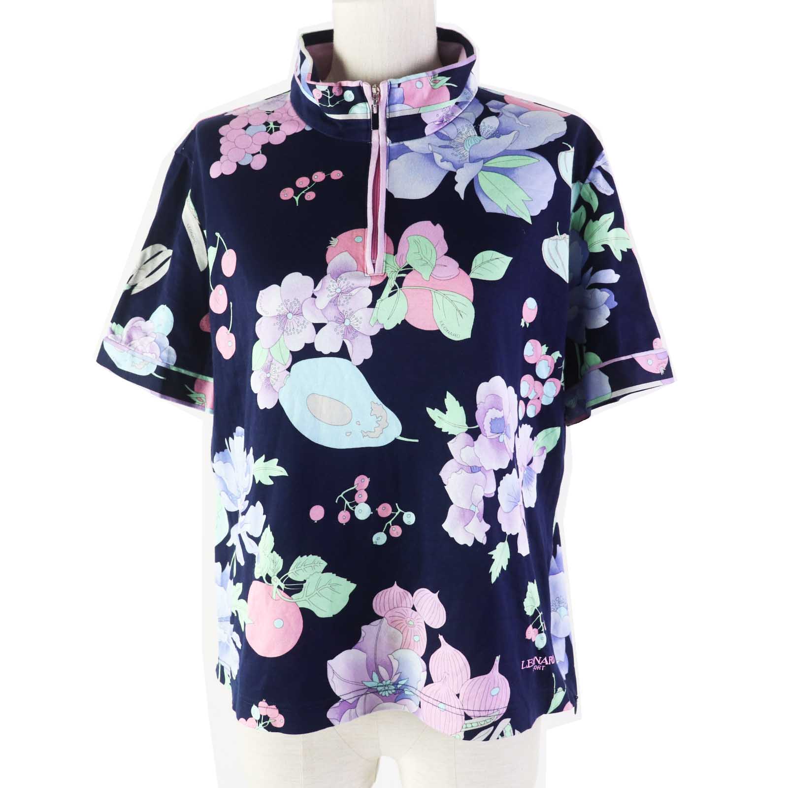 LEONARD SPORT Floral Print Half Zip Tee