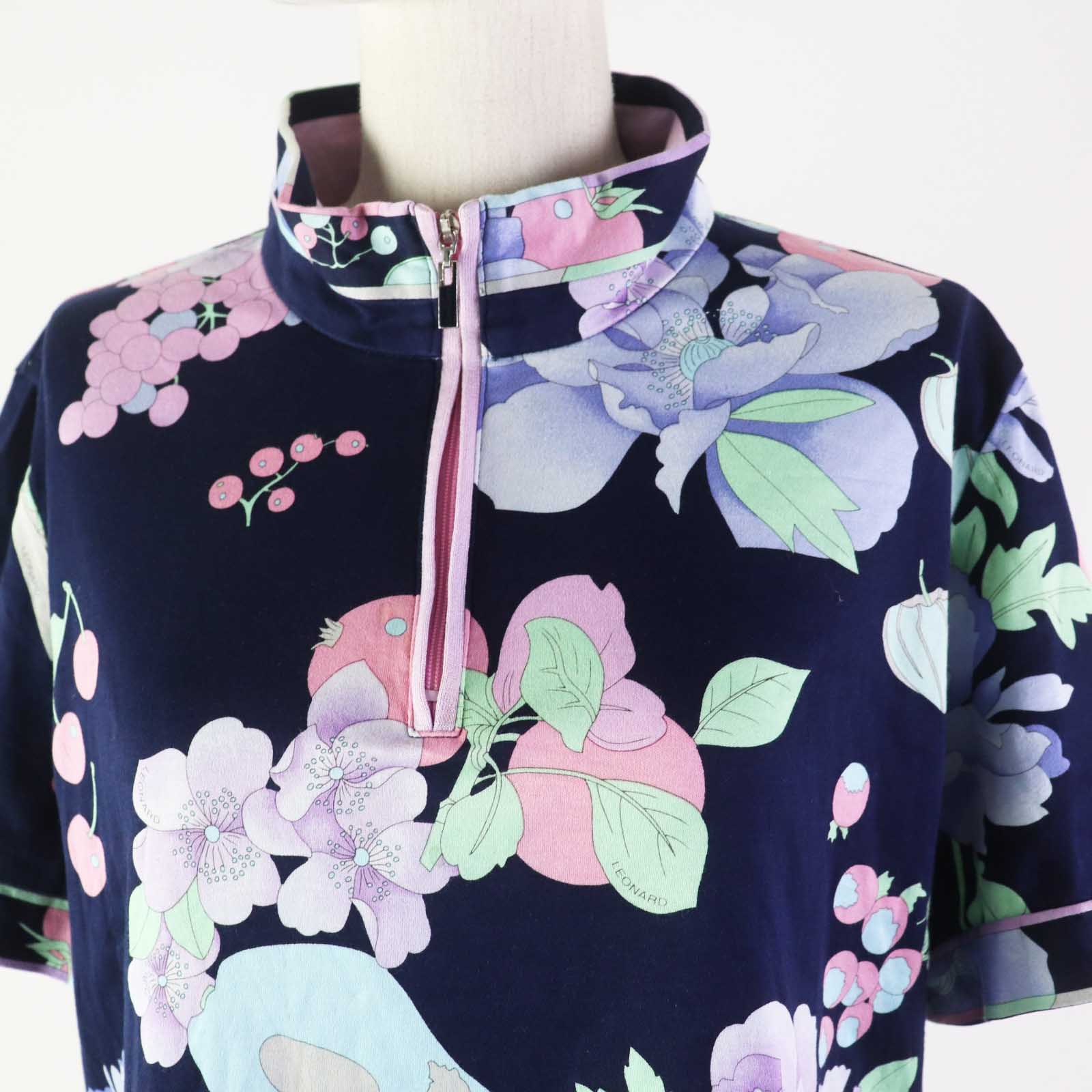 LEONARD SPORT Floral Print Half Zip Tee