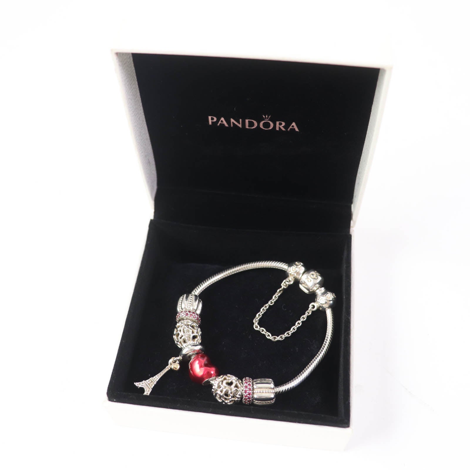 PANDORA SV925 Snake Chain Bracelet with 9 Charms