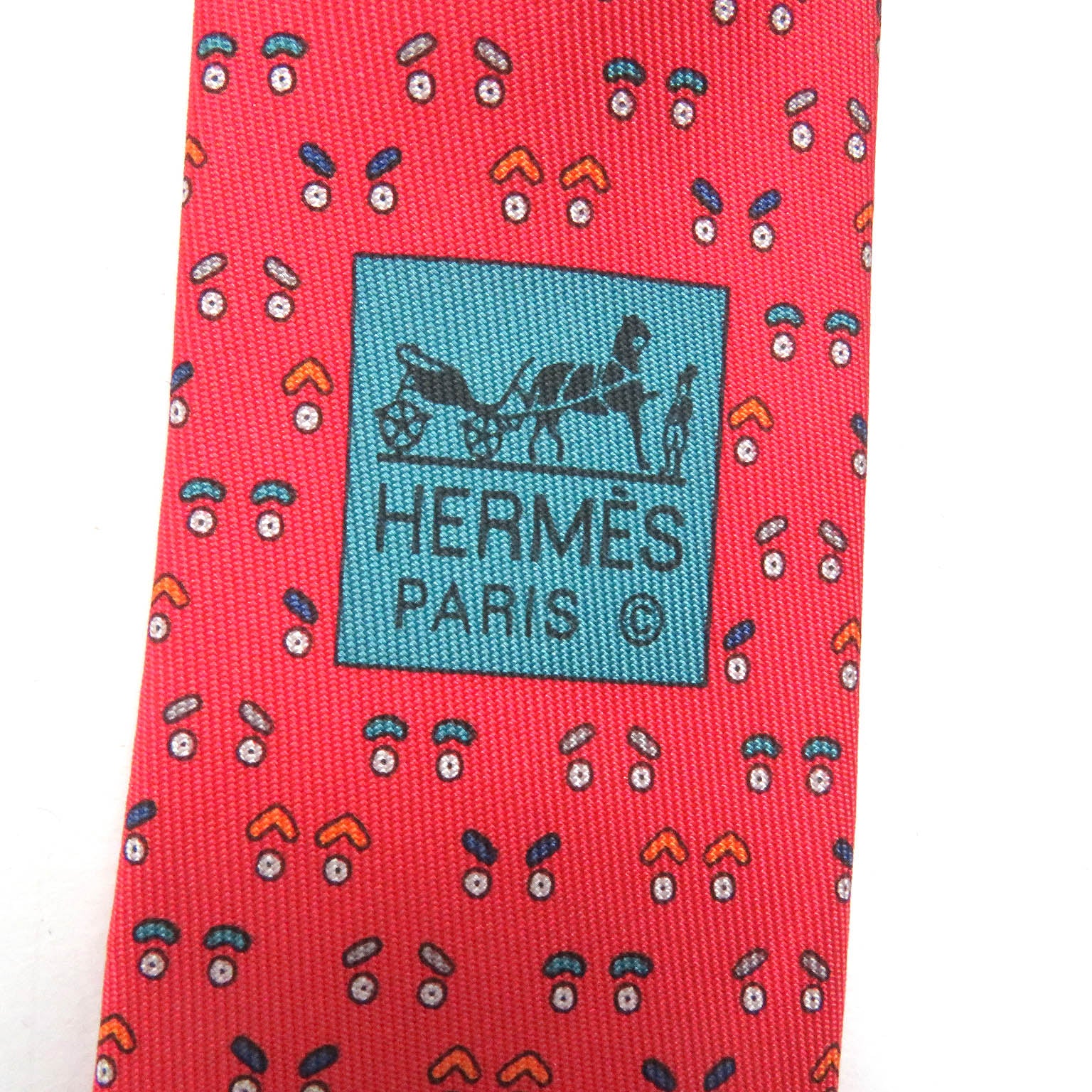 Hermes Silk Face Pattern Tie Red