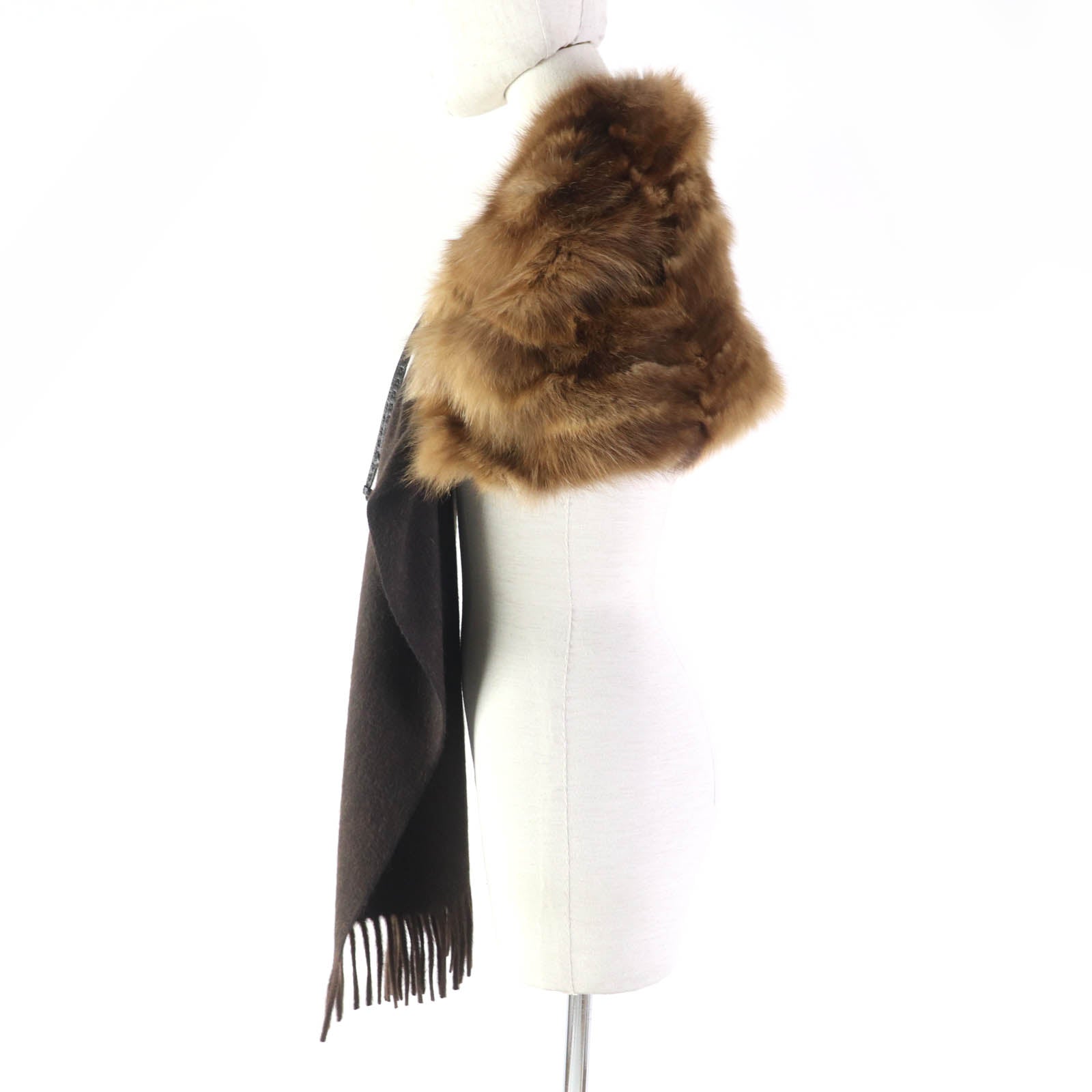 Fendi Cashmere Mink Fringed Stole Shawl