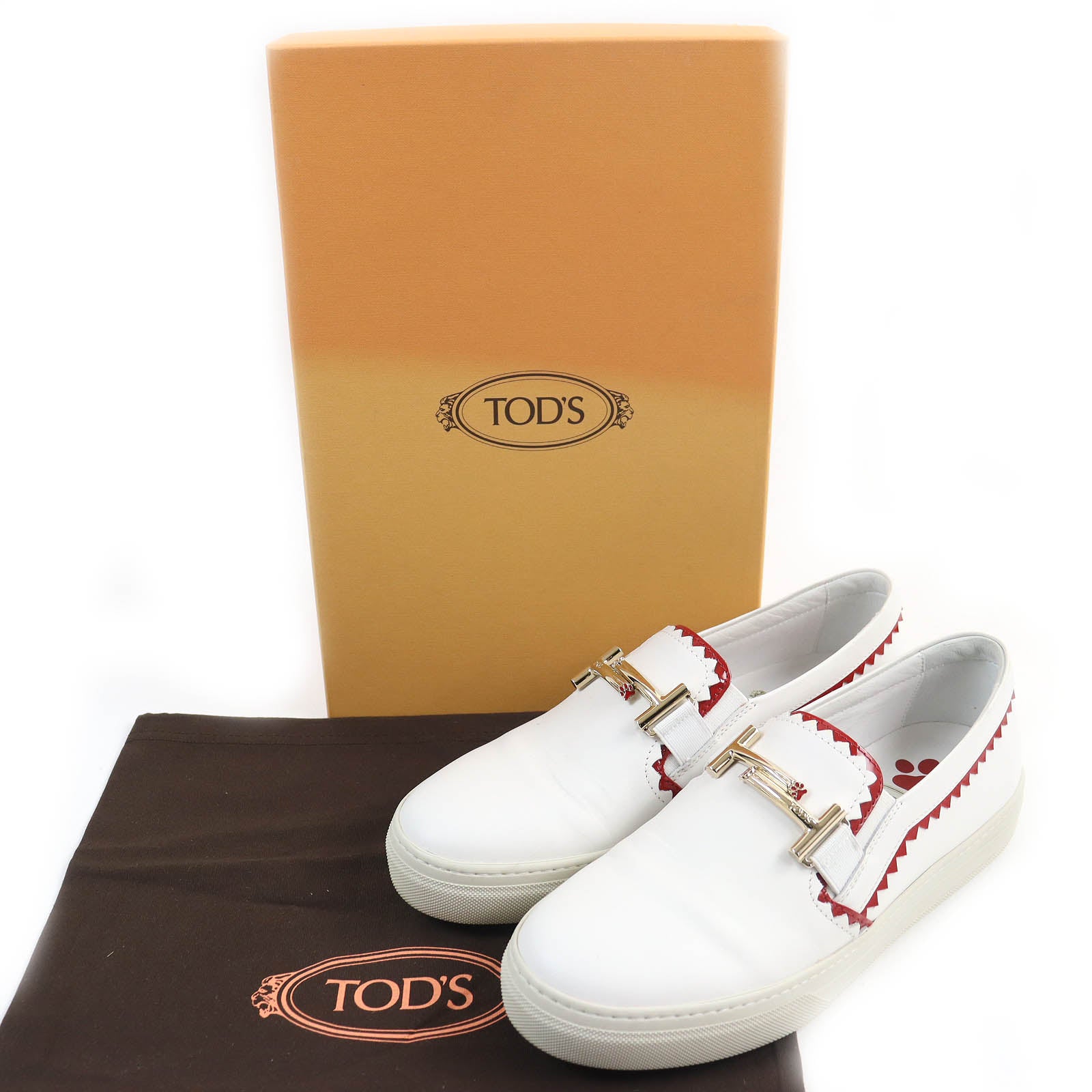 Tod's Leather Slip-Ons Sneakers White Red 38