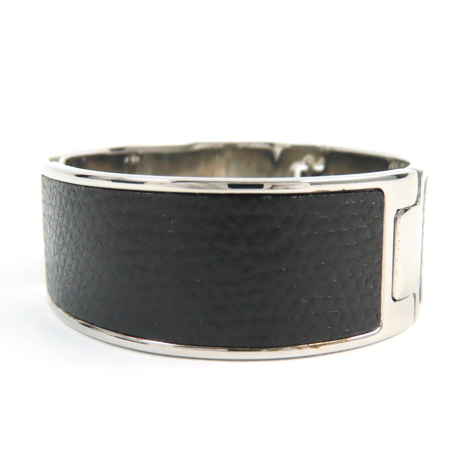 Valextra Leather Bangle Dark Brown Silver