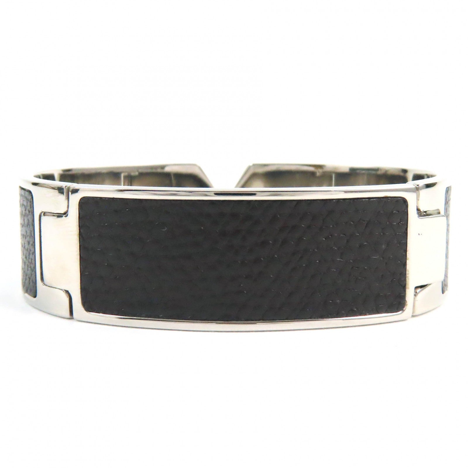 Valextra Leather Bangle Dark Brown Silver