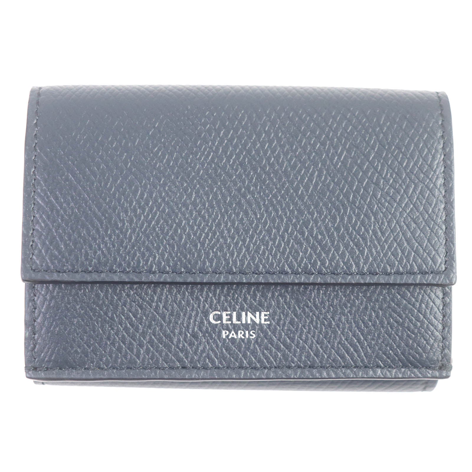 Celine Leather Compact Tri-fold Wallet Navy