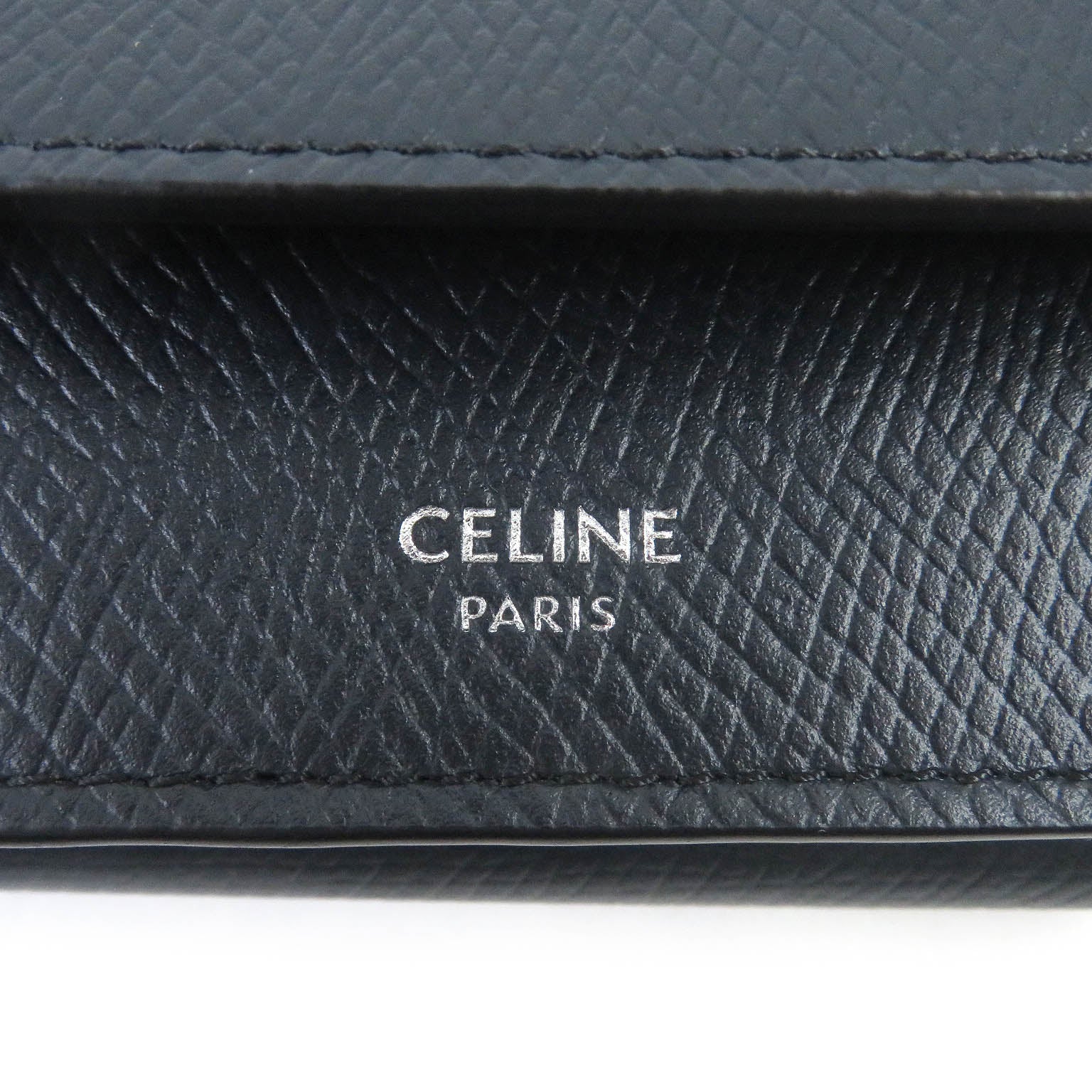 Celine Leather Compact Tri-fold Wallet Navy