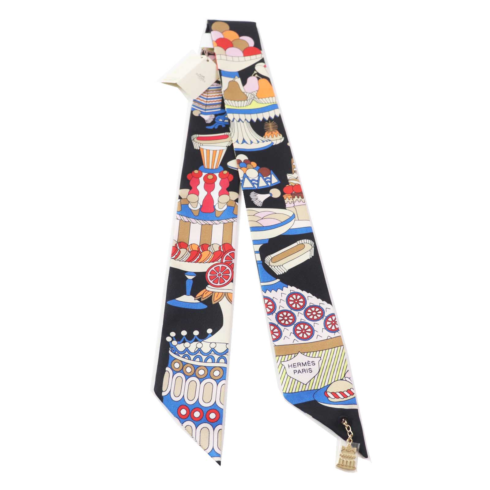 Hermes Silk Twilly Scarf Black Multi