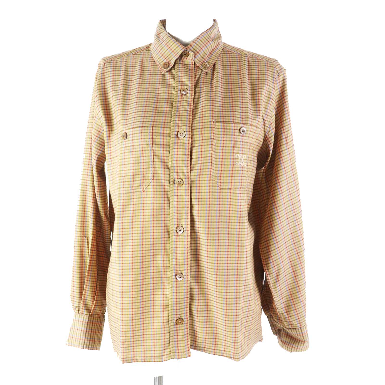 Celine Cotton Triomphe Embroidery Check Shirt