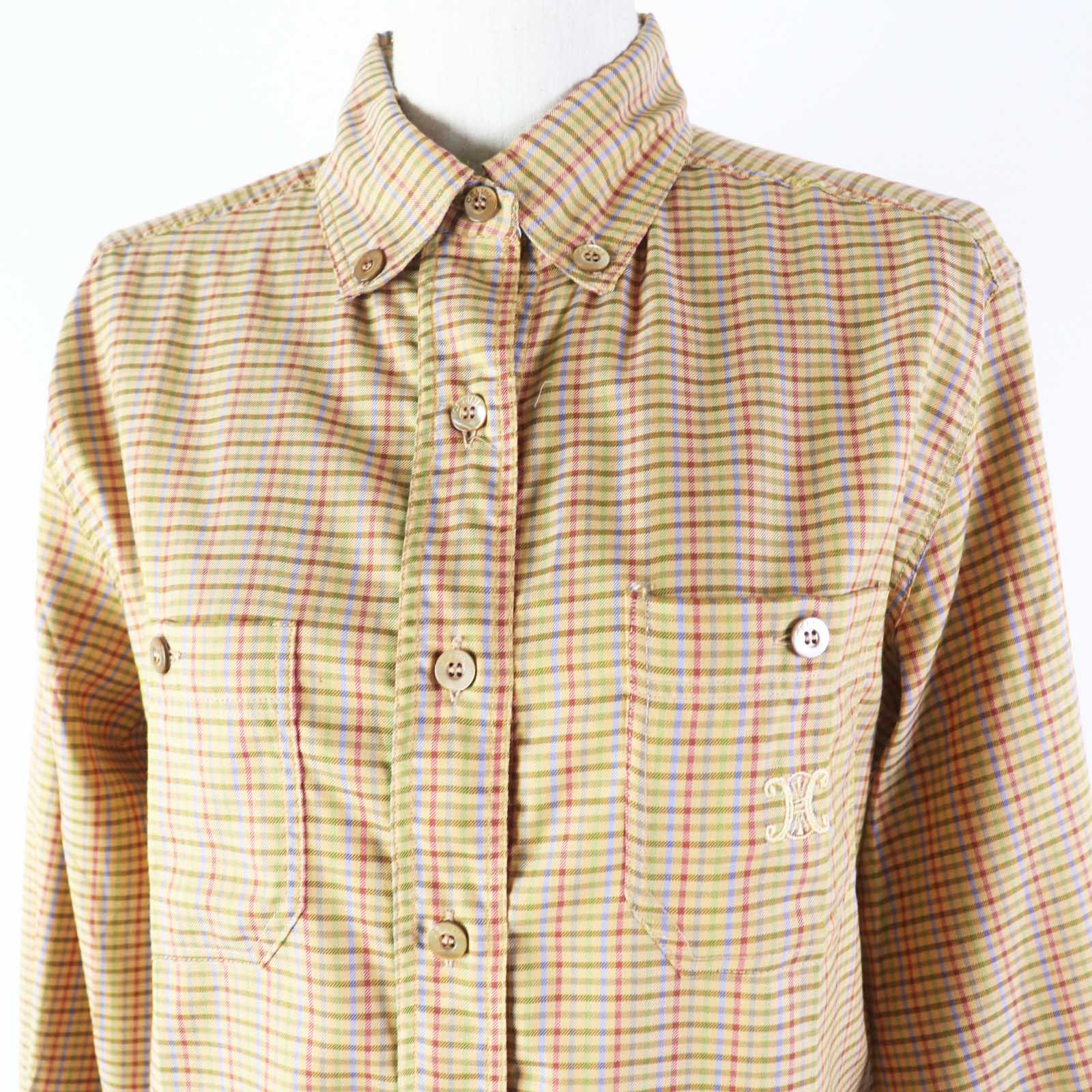 Celine Cotton Triomphe Embroidery Check Shirt