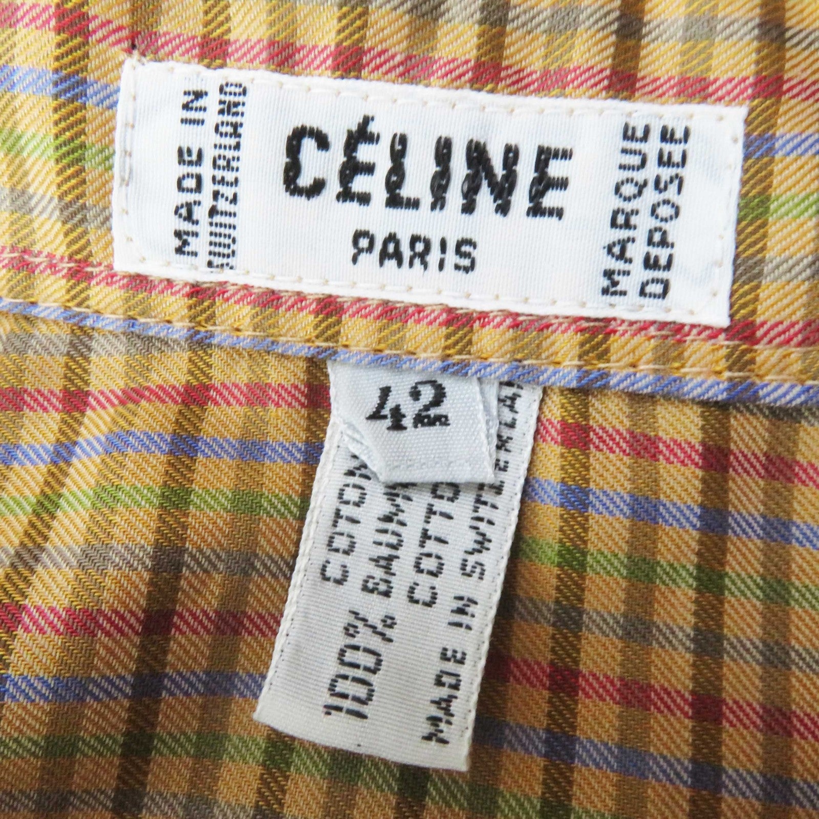 Celine Cotton Triomphe Embroidery Check Shirt