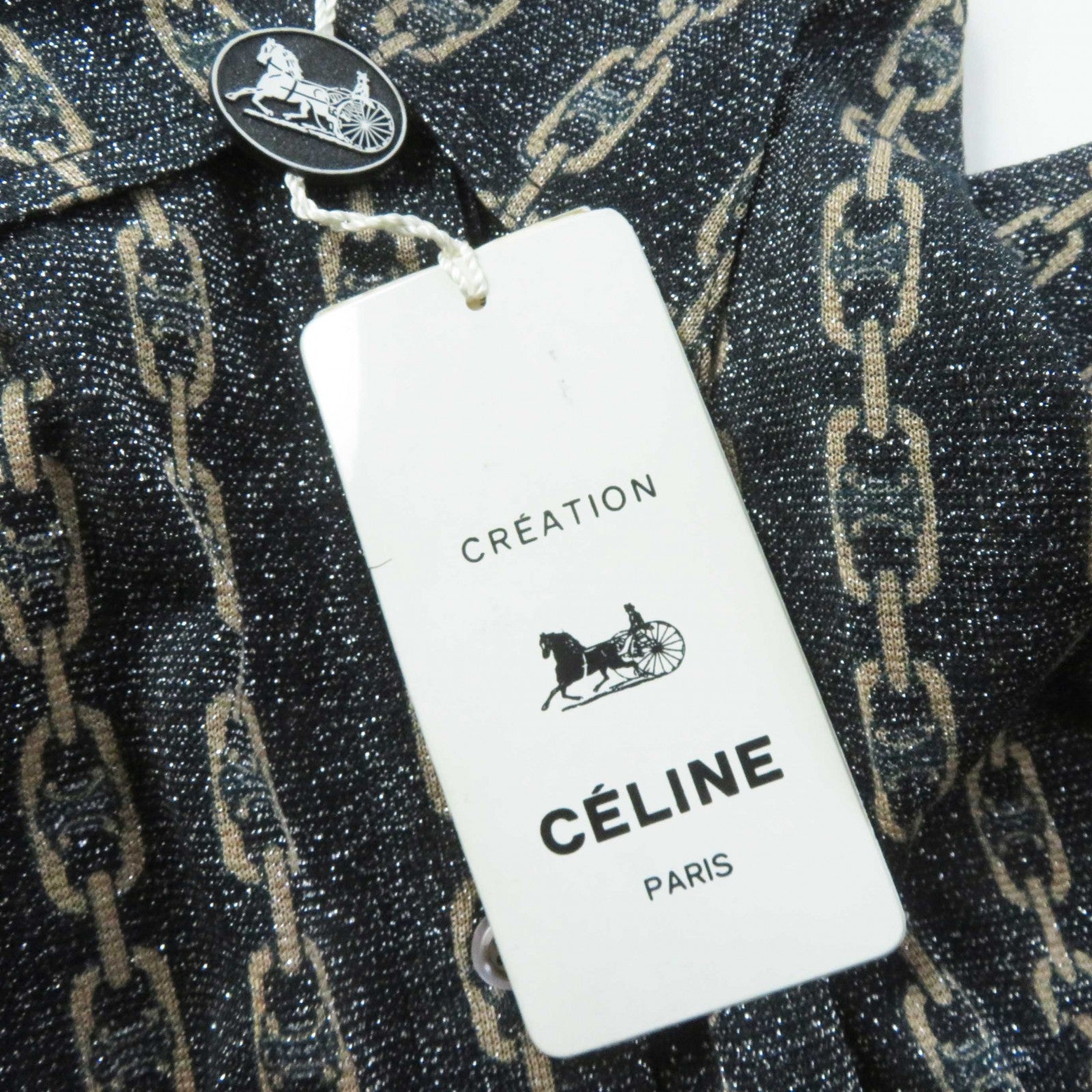 Celine Triomphe Chain Glitter Shirt Black Beige 38