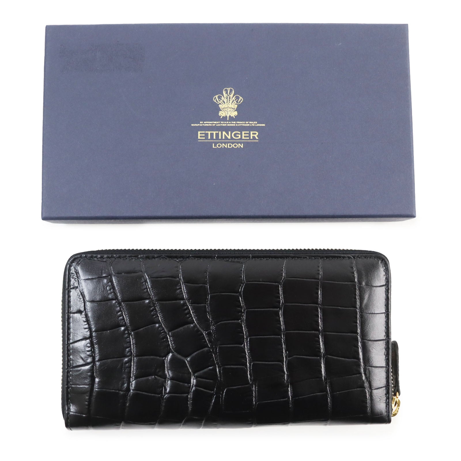 Crocodile-embossed Leather Long Wallet