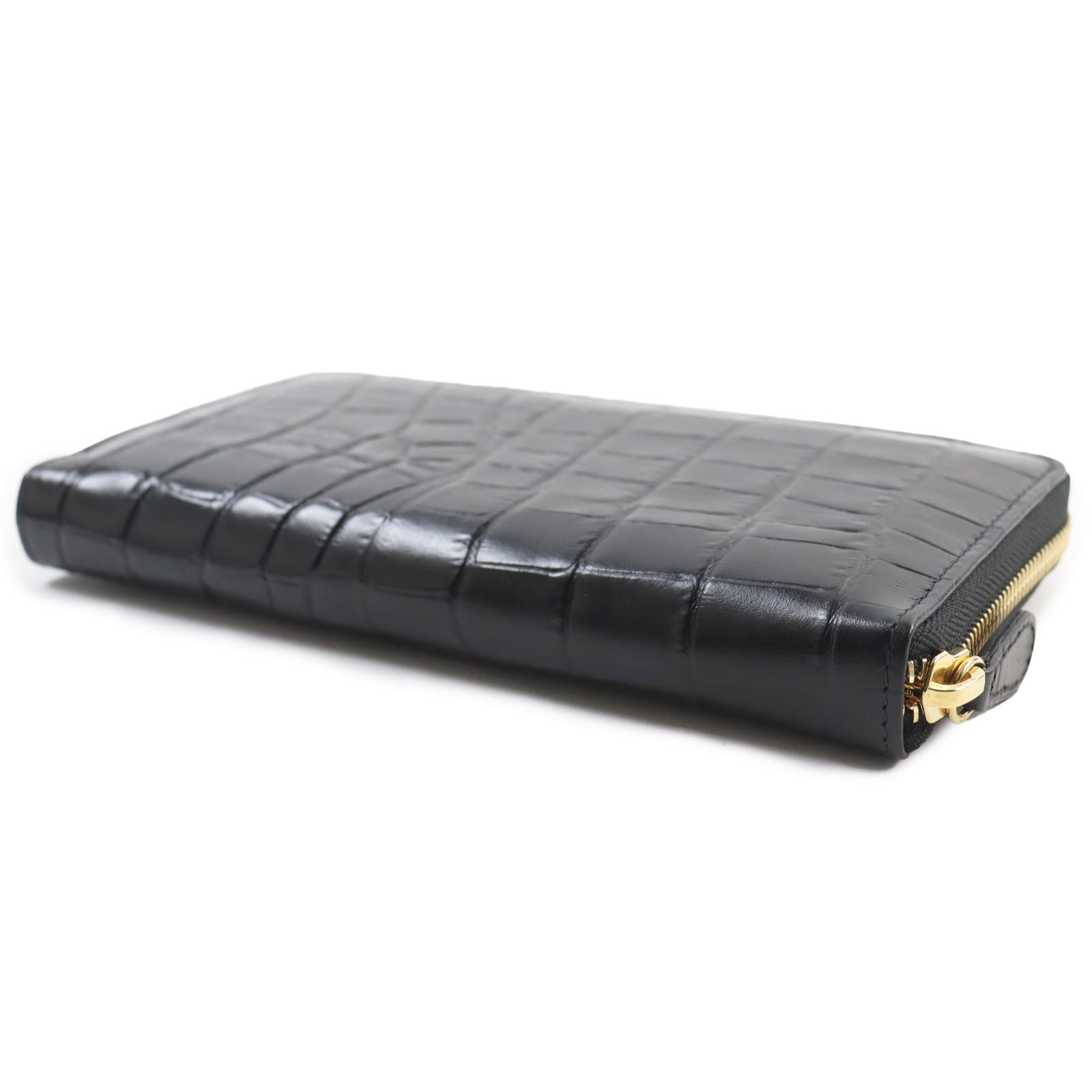 Crocodile-embossed Leather Long Wallet