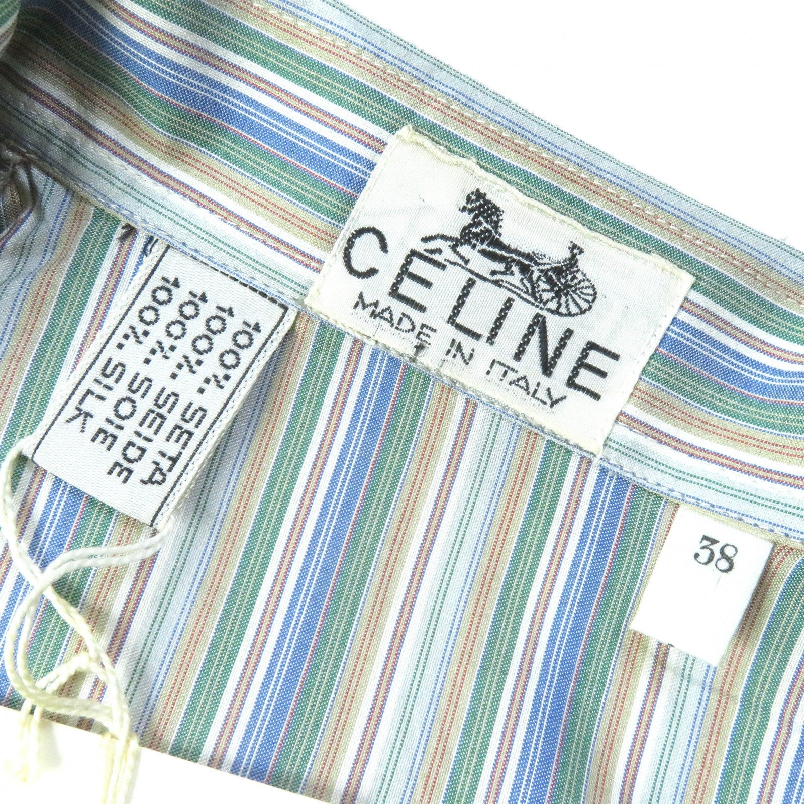 Celine Silk Carriage Embroidery Stripe Shirt