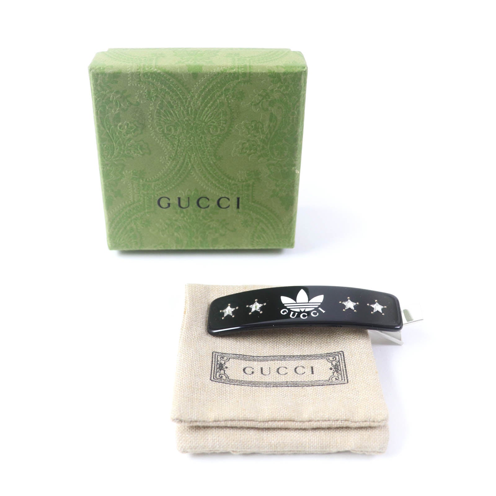 Gucci Star Rhinestone Logo Barrette Hair Clip