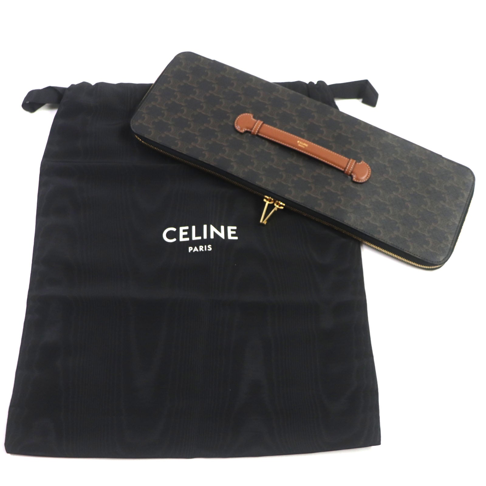 Celine Triomphe Canvas Calfskin Clutch Bag