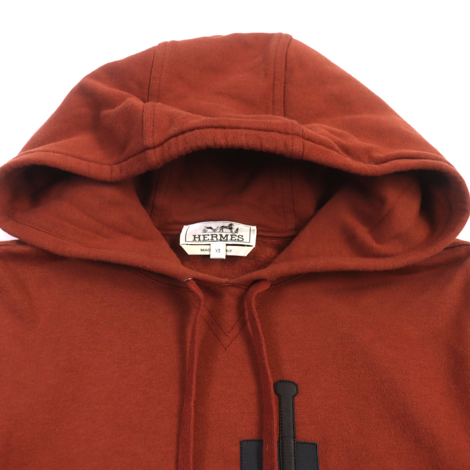 HERMES Cotton Hooded Sweater Red Brown XS