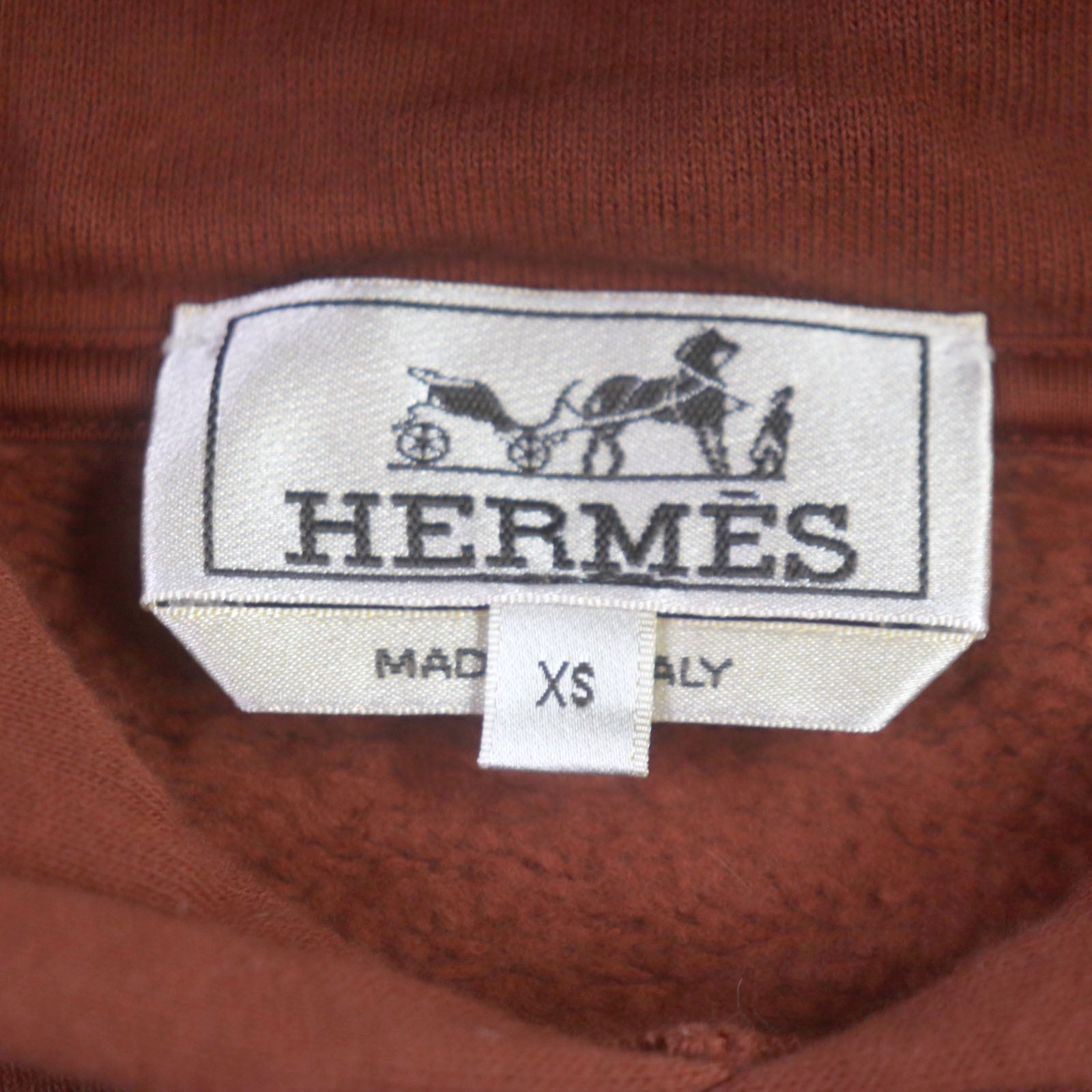 HERMES Cotton Hooded Sweater Red Brown XS