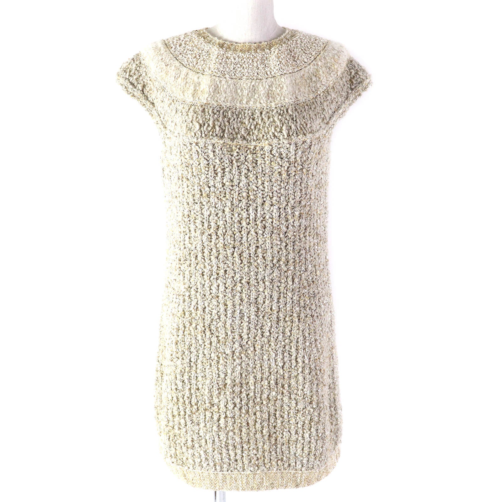 Chanel Wool Blend Sleeveless Knit Dress Beige 34