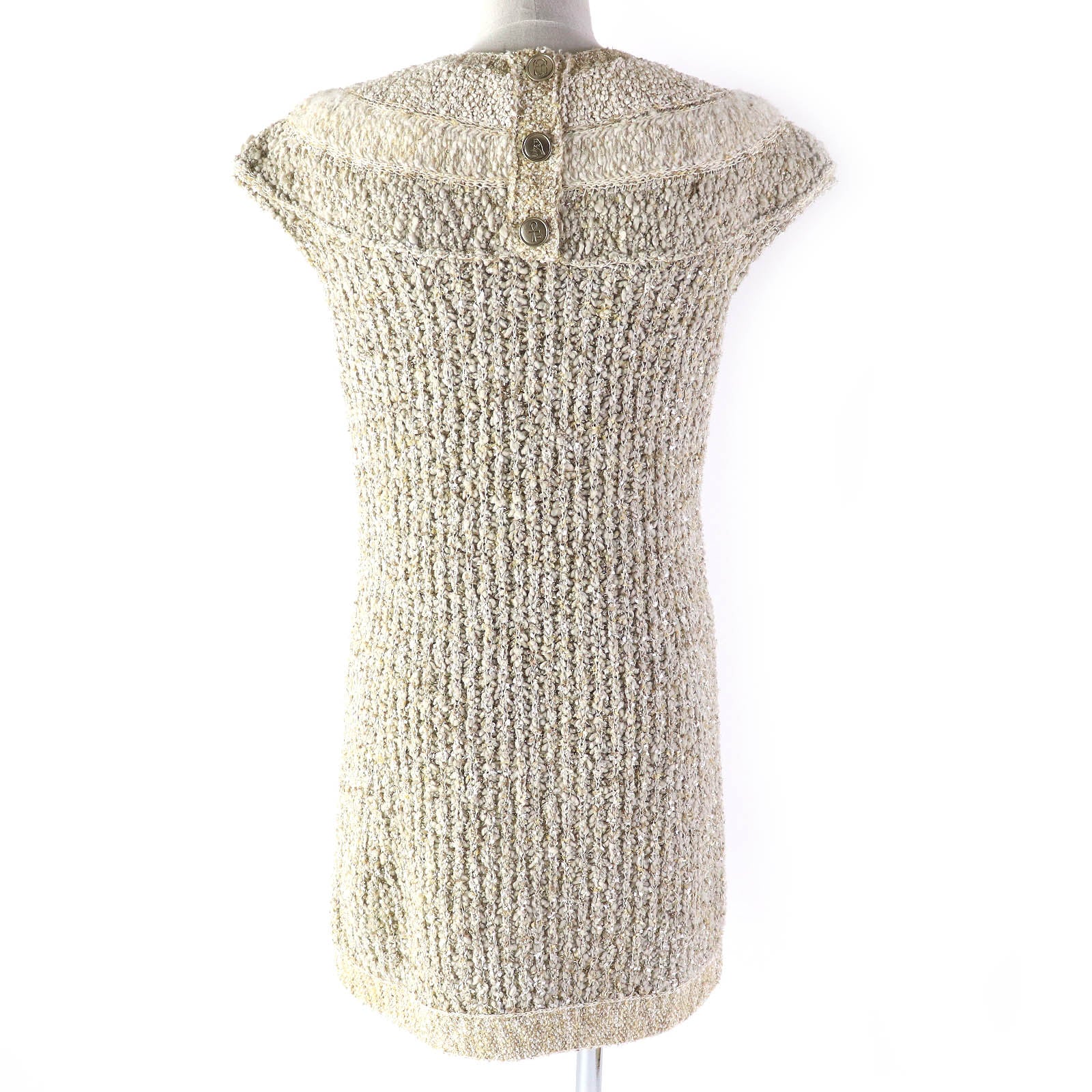 Chanel Wool Blend Sleeveless Knit Dress Beige 34