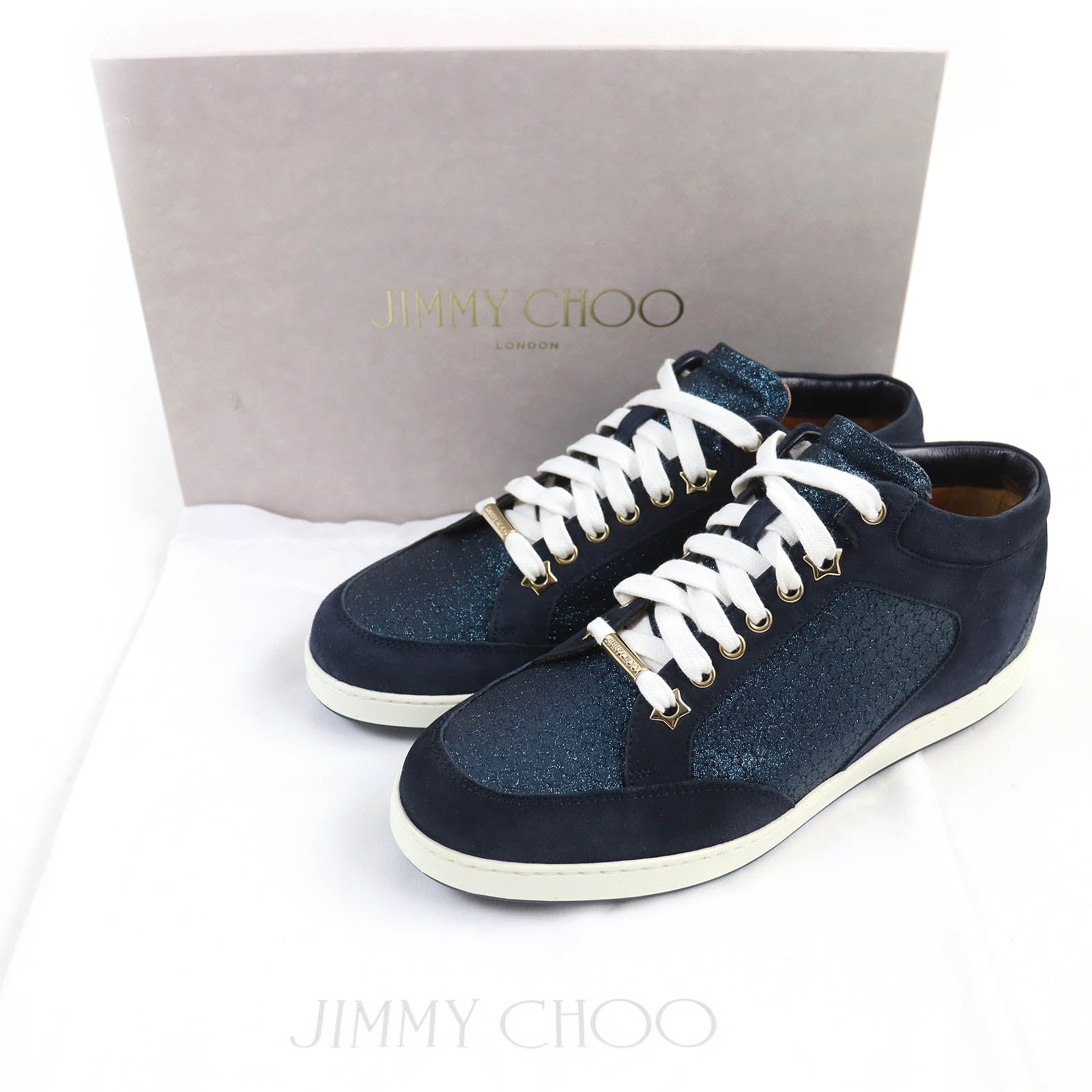 Jimmy Choo Suede Glitter Sneakers Navy 38