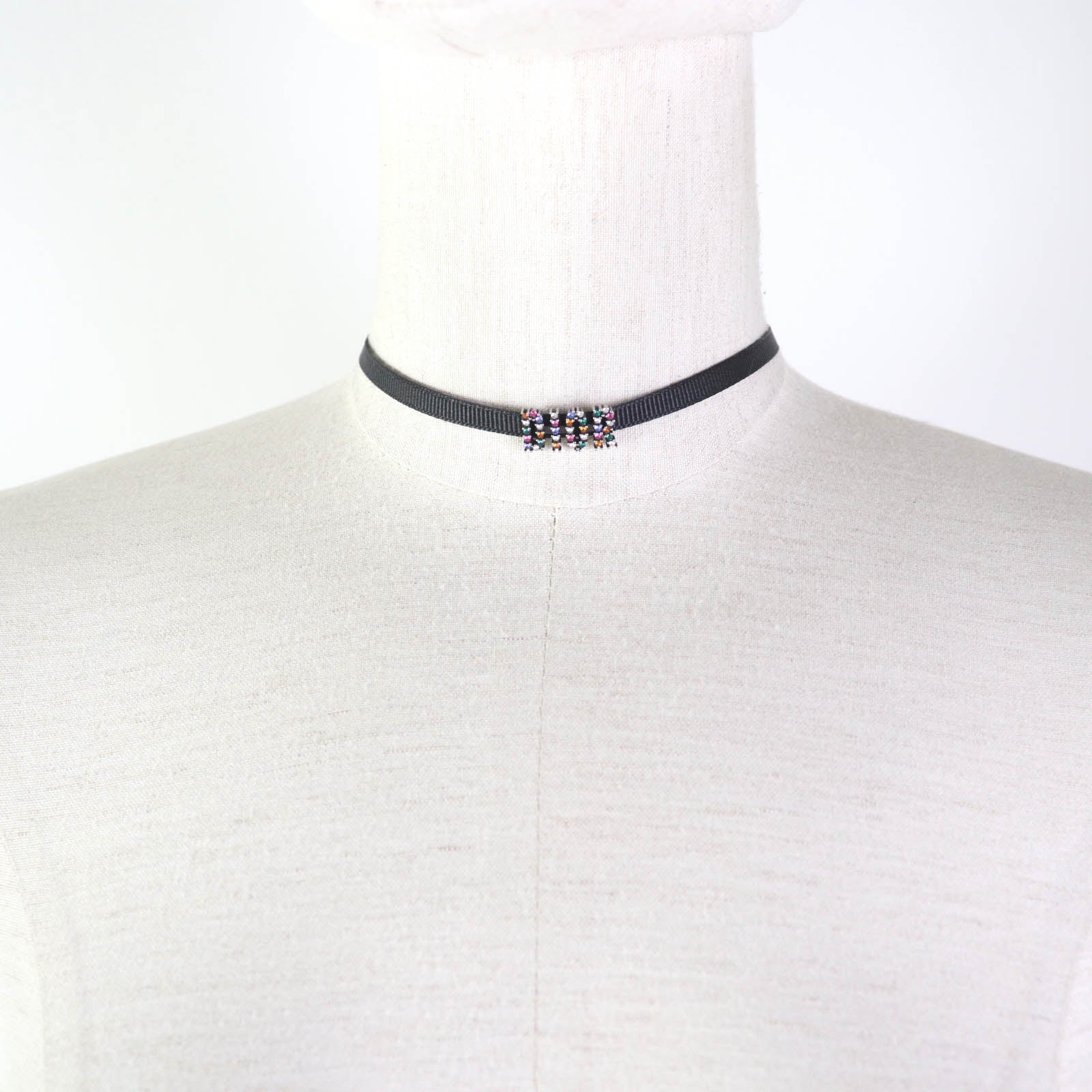 Dior Logo Rhinestone Choker Black