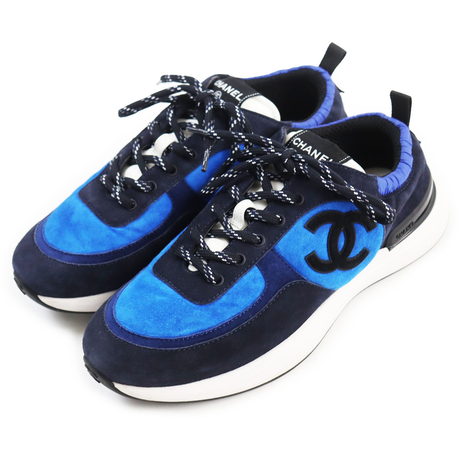 Chanel Suede Leather Sneakers Blue Navy 42