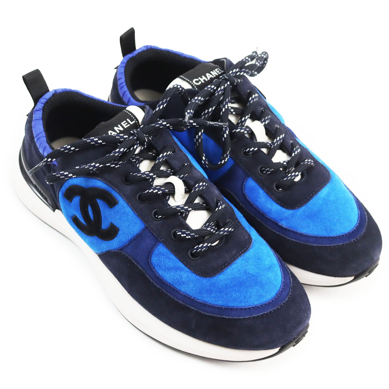 Chanel Suede Leather Sneakers Blue Navy 42