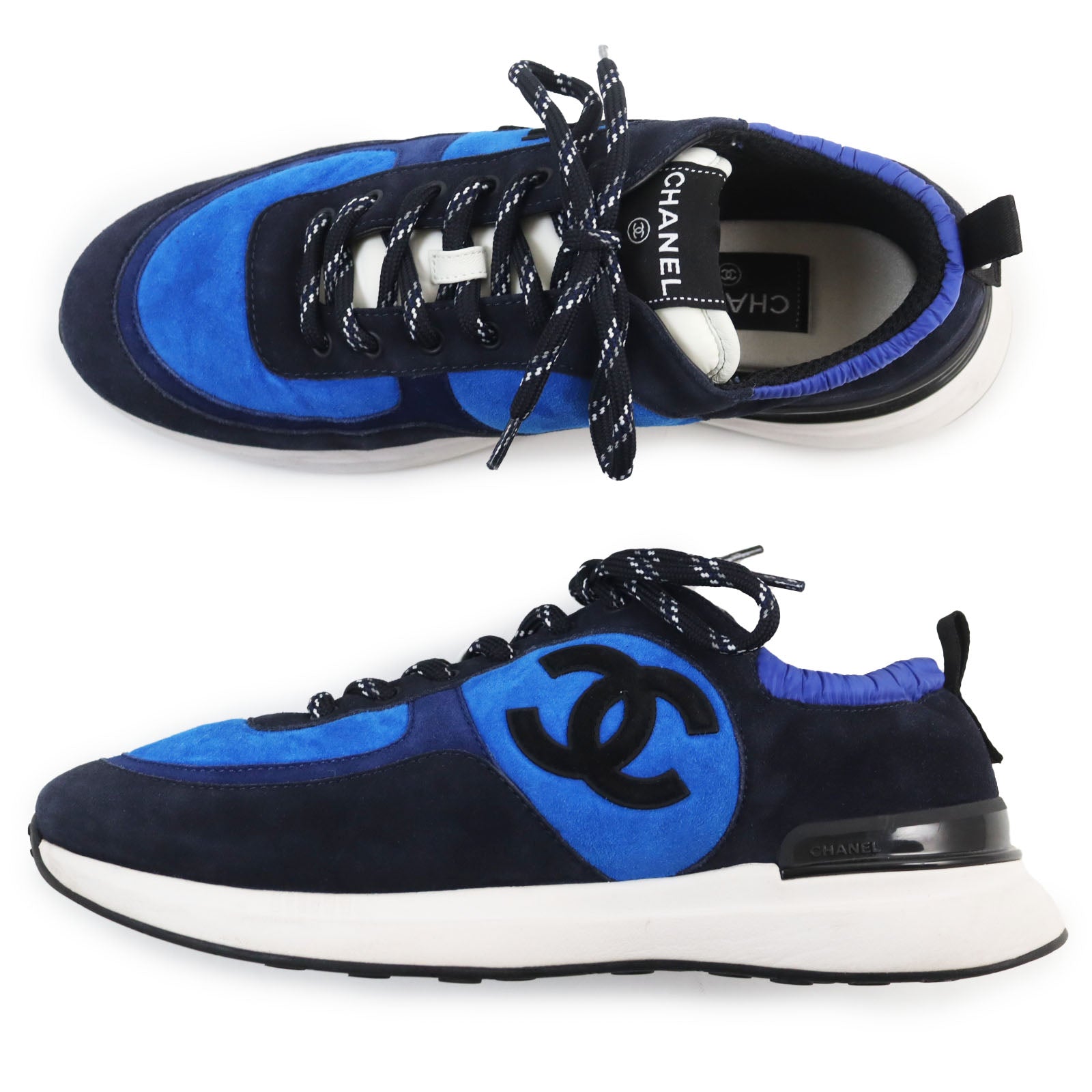 Chanel Suede Leather Sneakers Blue Navy 42