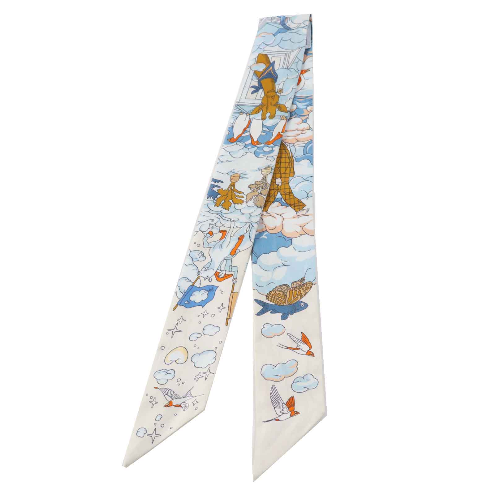 Hermes Sur Mon Nuage Silk Twilly Scarf